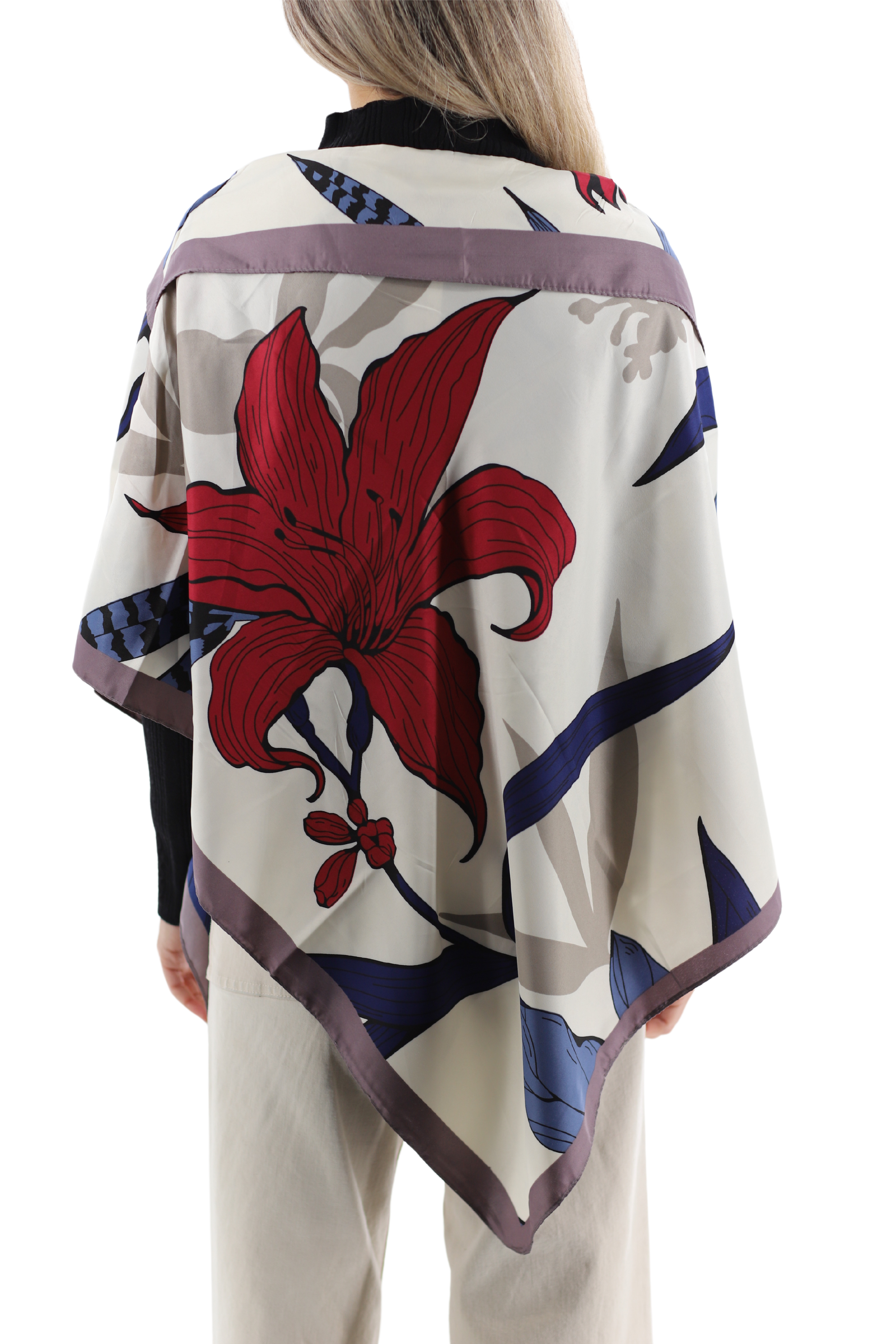 Lightweight Floral Print Poncho - Navy - Poncho - La Fiorentina