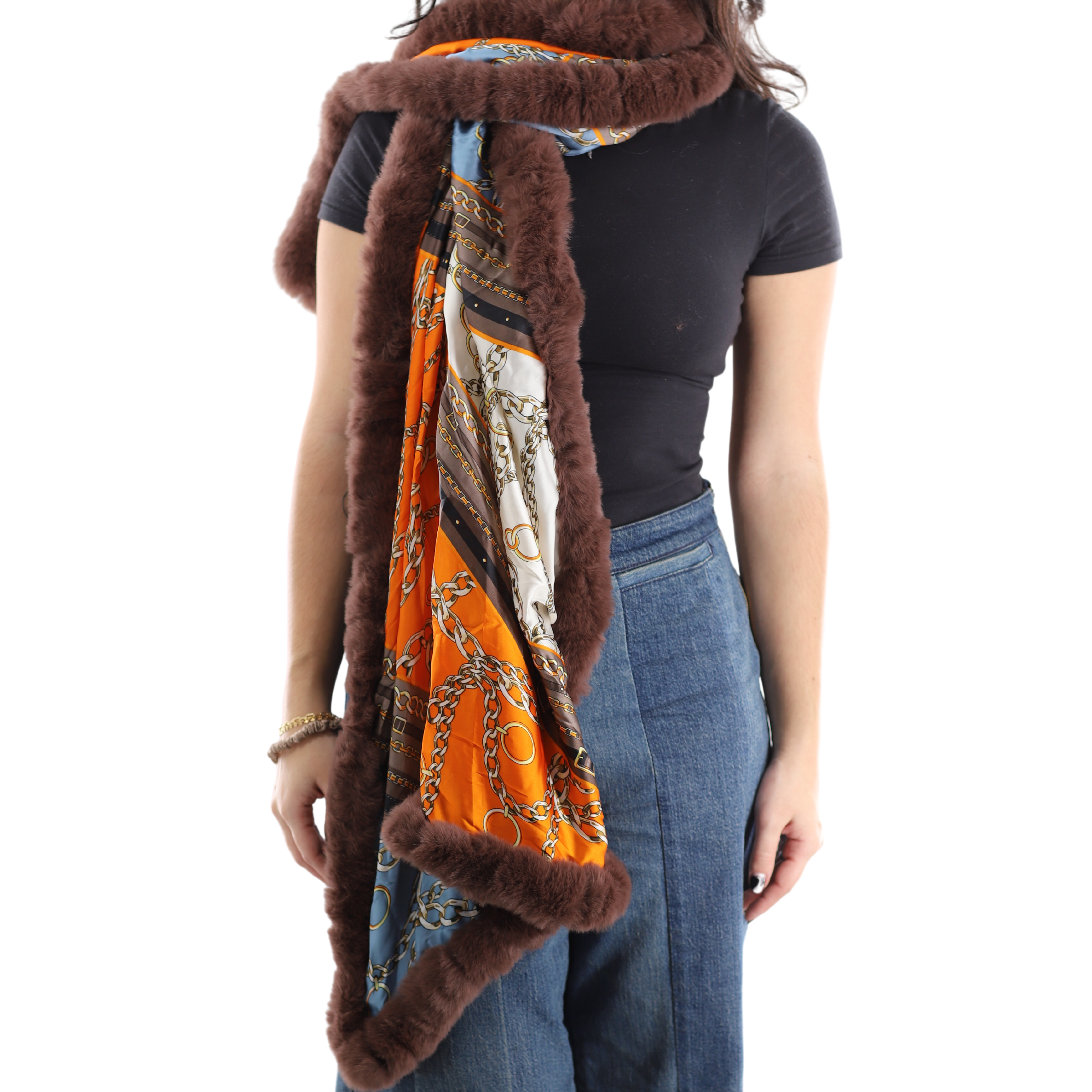 Paisley Print Wrap with faux fur trim- Neutral - Wrap - La Fiorentina