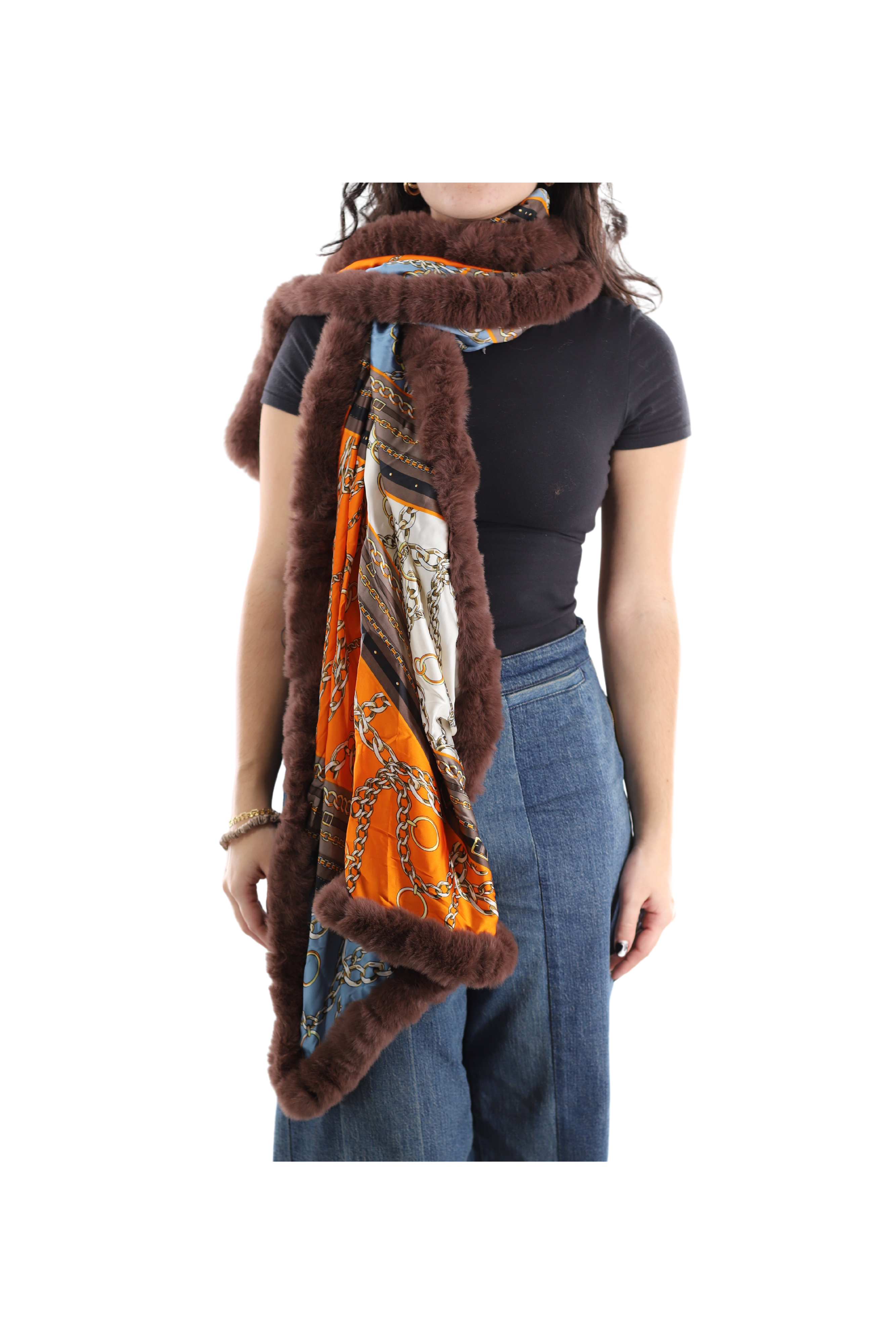 Paisley Print Wrap with faux fur trim- Neutral - Wrap - La Fiorentina