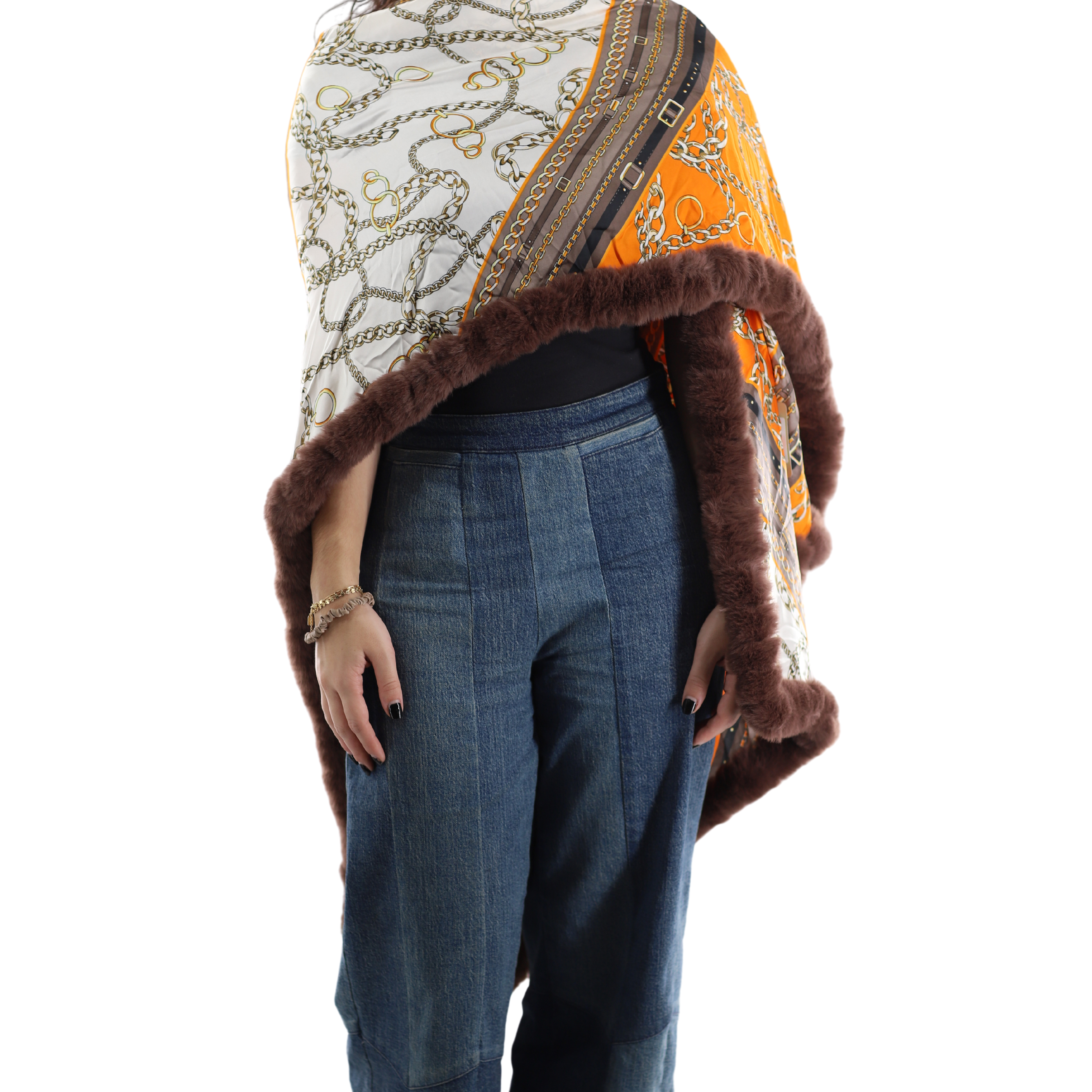 Paisley Print Wrap with faux fur trim- Neutral - Wrap - La Fiorentina