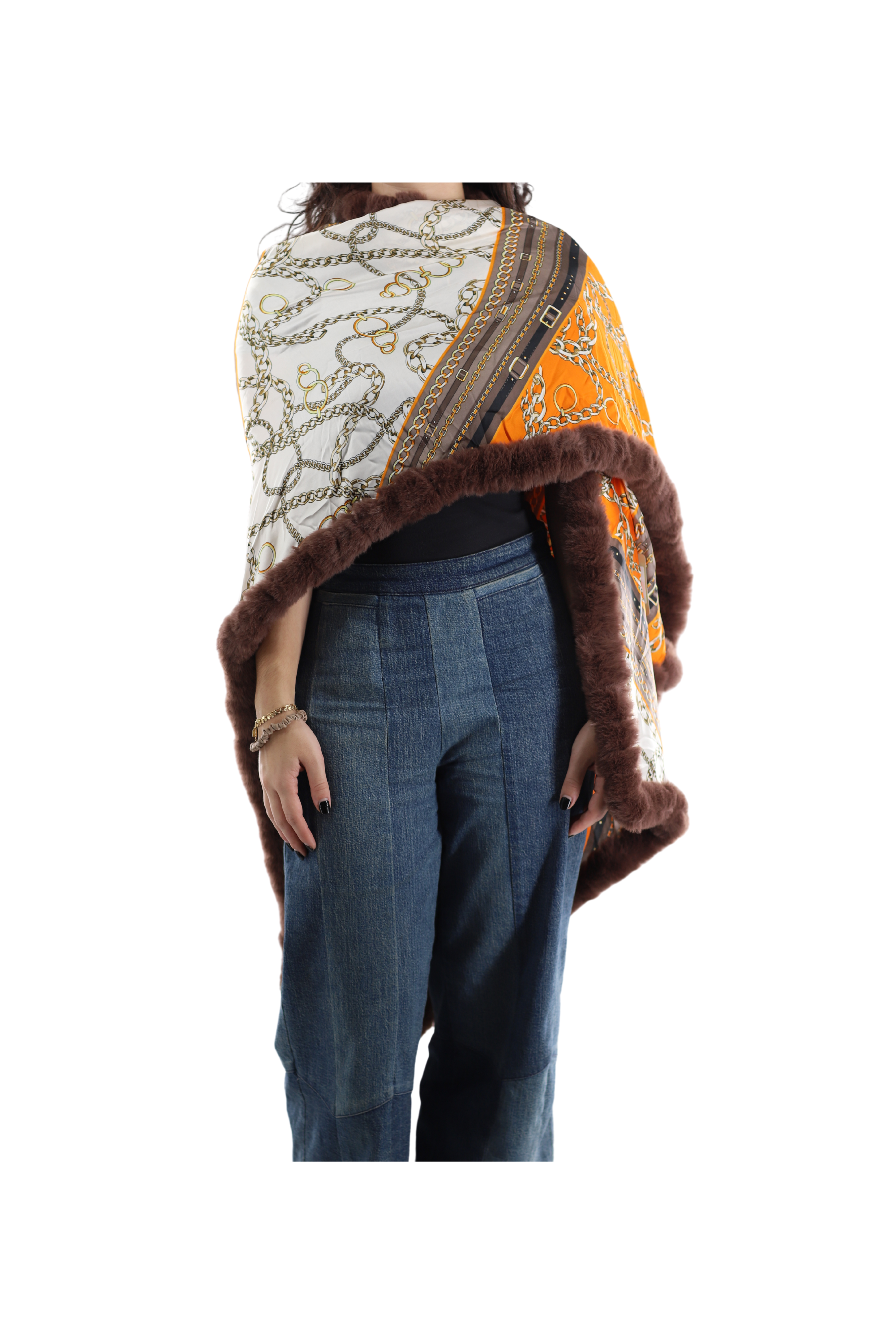 Paisley Print Wrap with faux fur trim- Neutral - Wrap - La Fiorentina