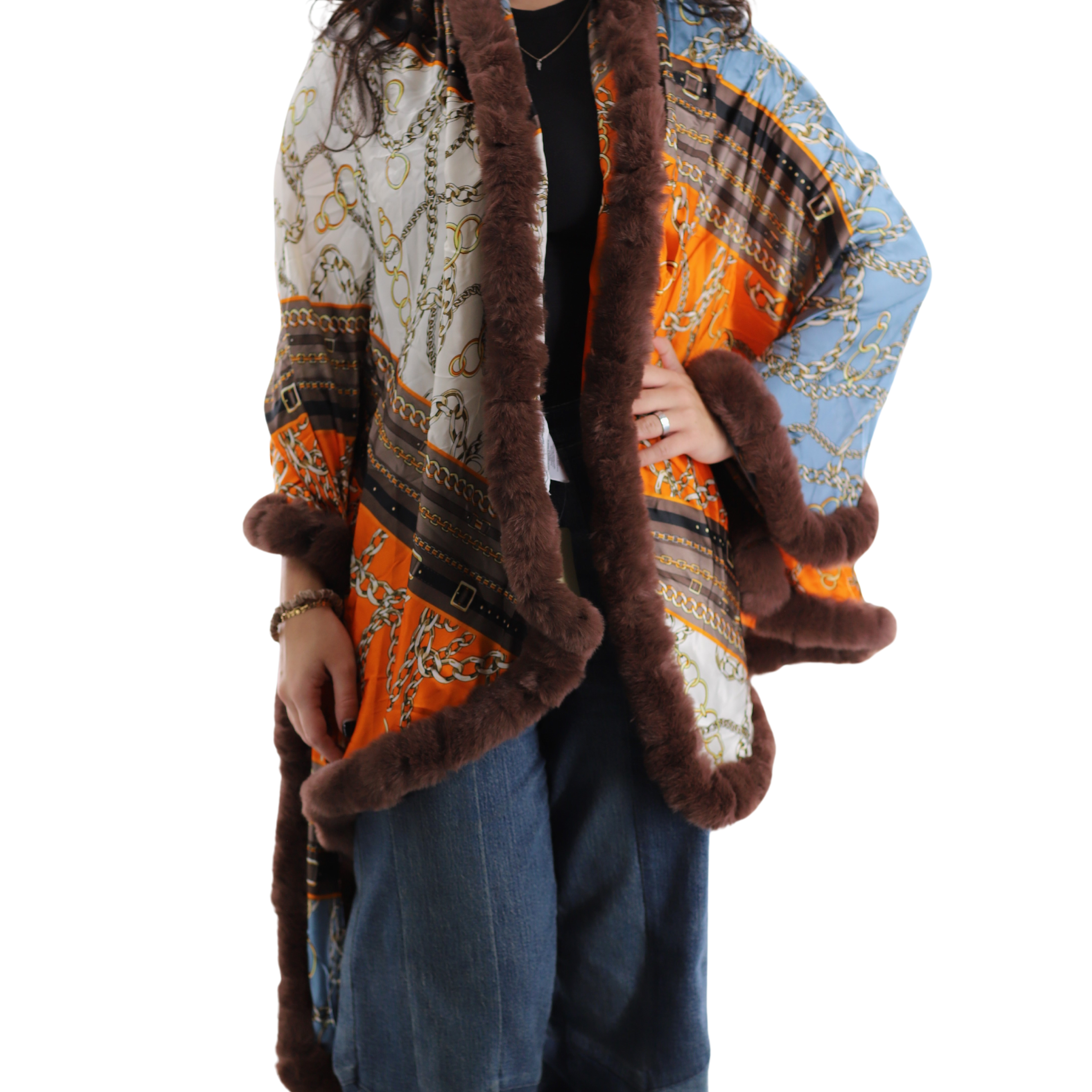 Paisley Wrap w/ Faux Fur Trim