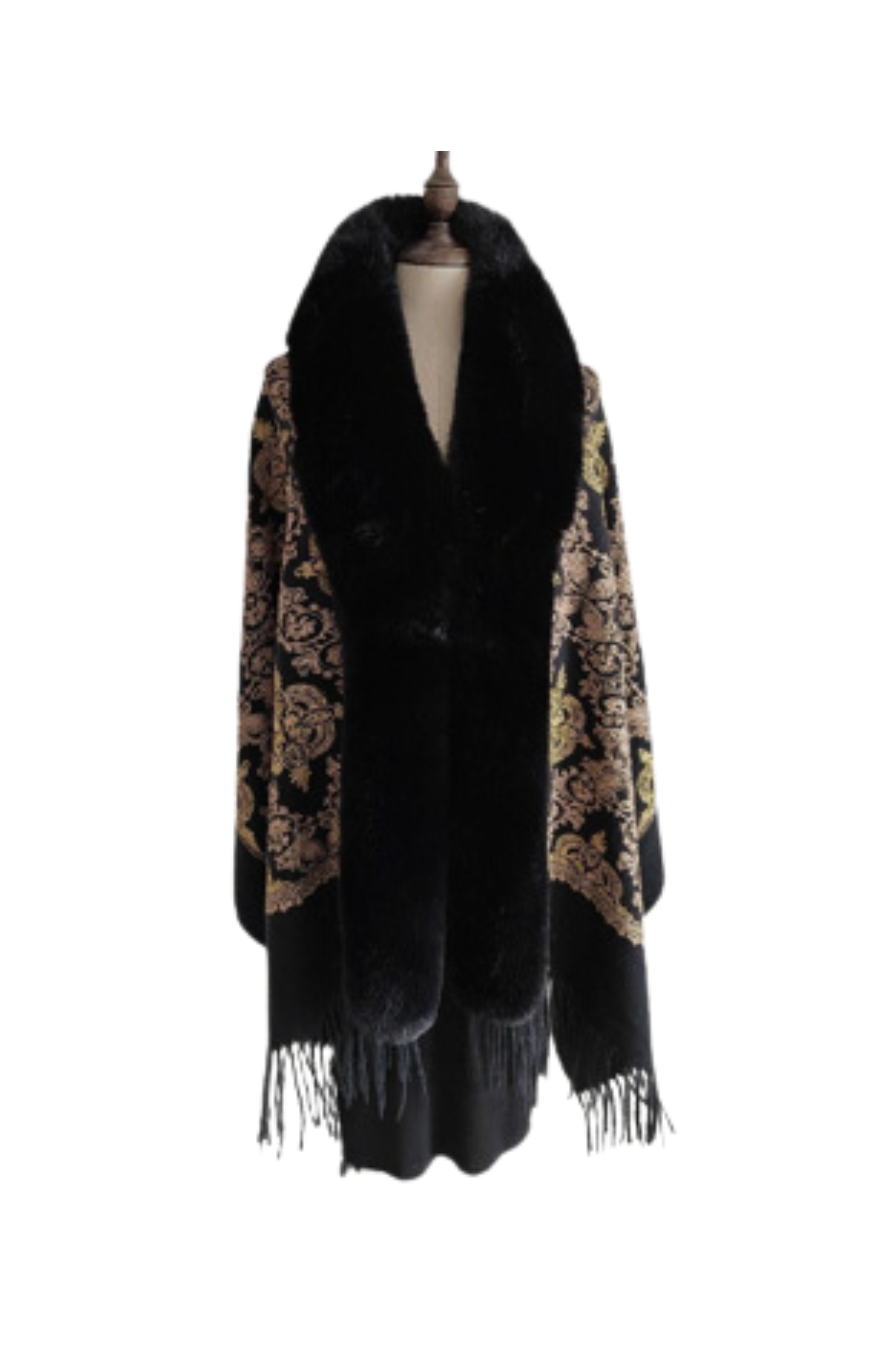 Embroidered Wrap w/ Faux Fur Trim
