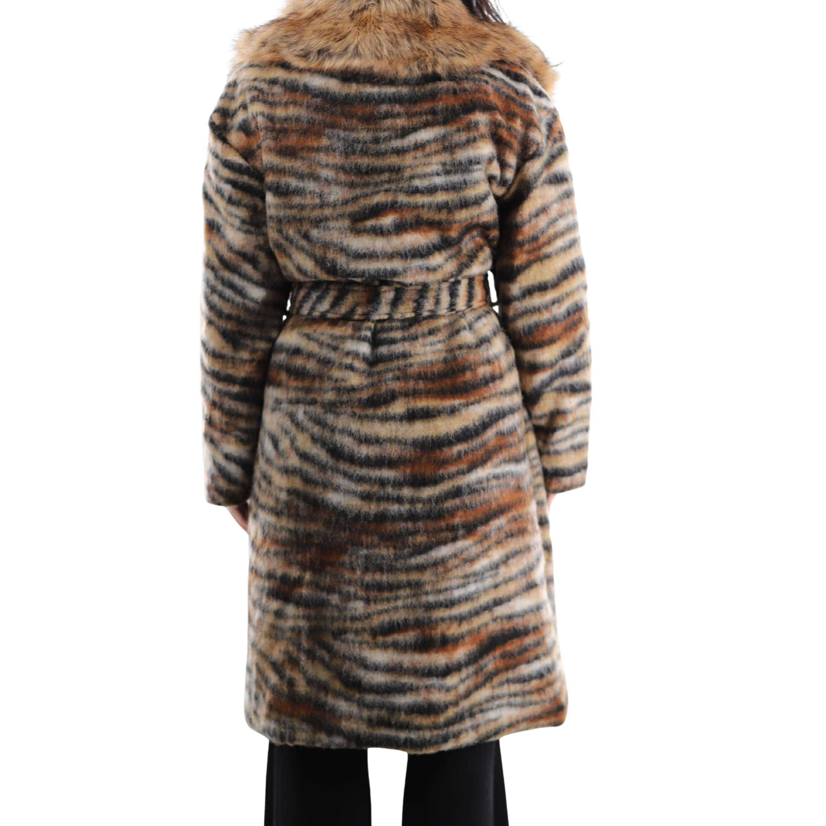 Animal Print Coat with Faux Fur Trim