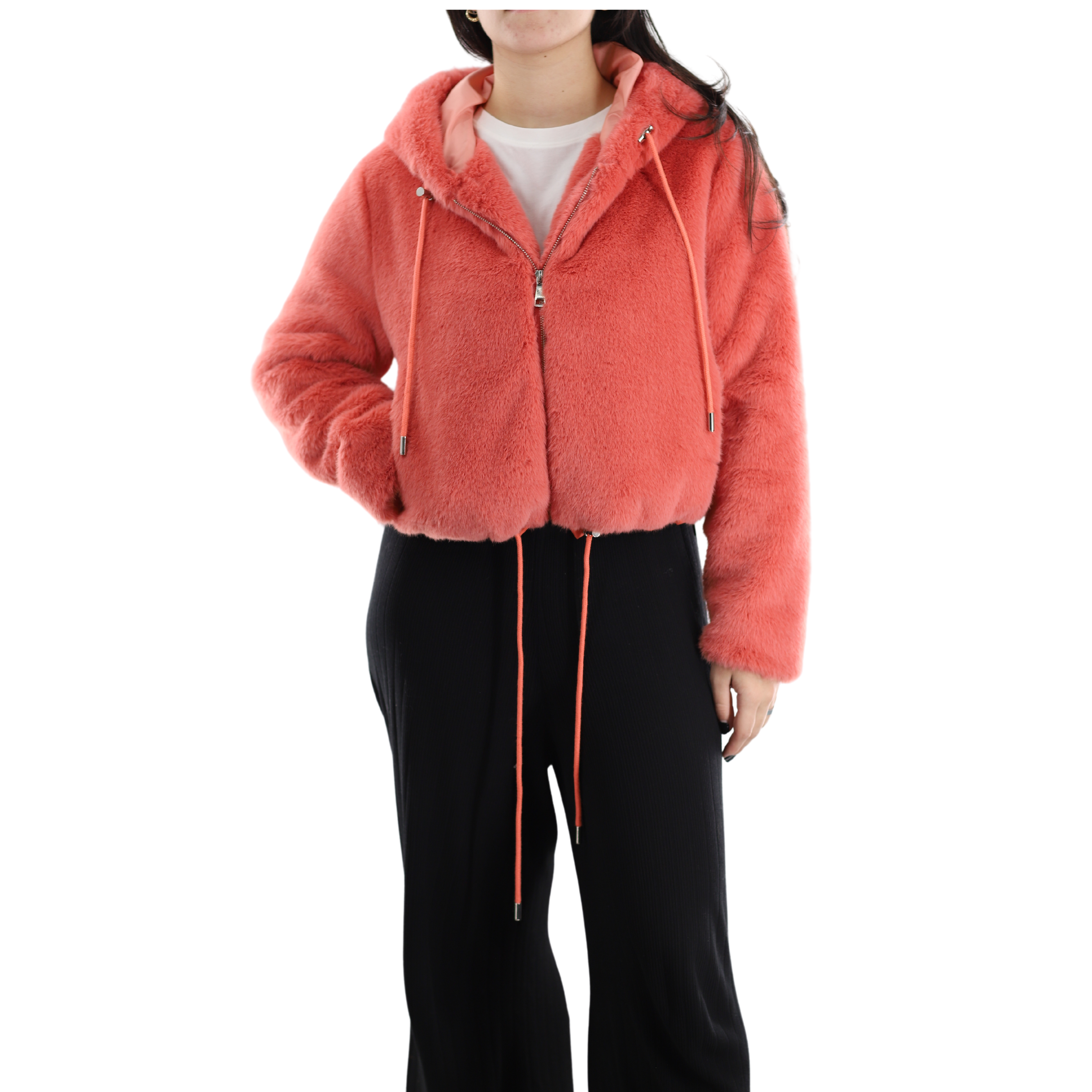 Cropped Faux Fur Jacket with Hood