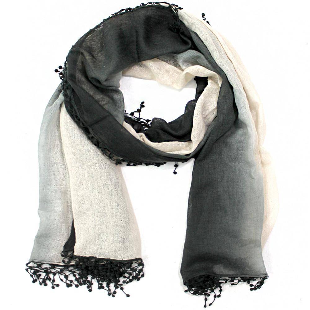 Ombre Fringe Scarf - Charcoal/Oatmeal - Scarf - La Fiorentina TYMSP0123