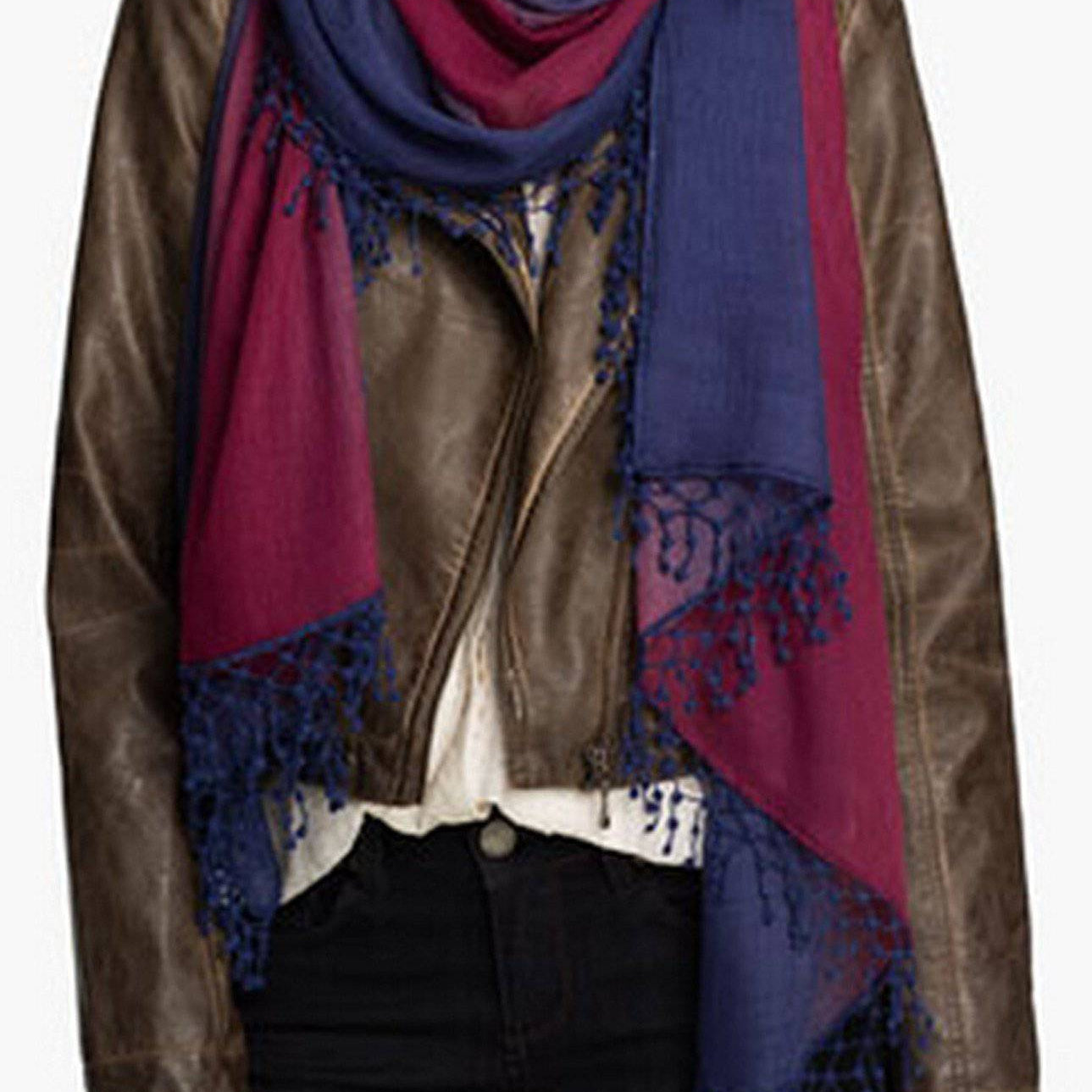 Ombre Fringe Scarf - Deep Blue/Plum - Scarf - La Fiorentina TYMSP0123