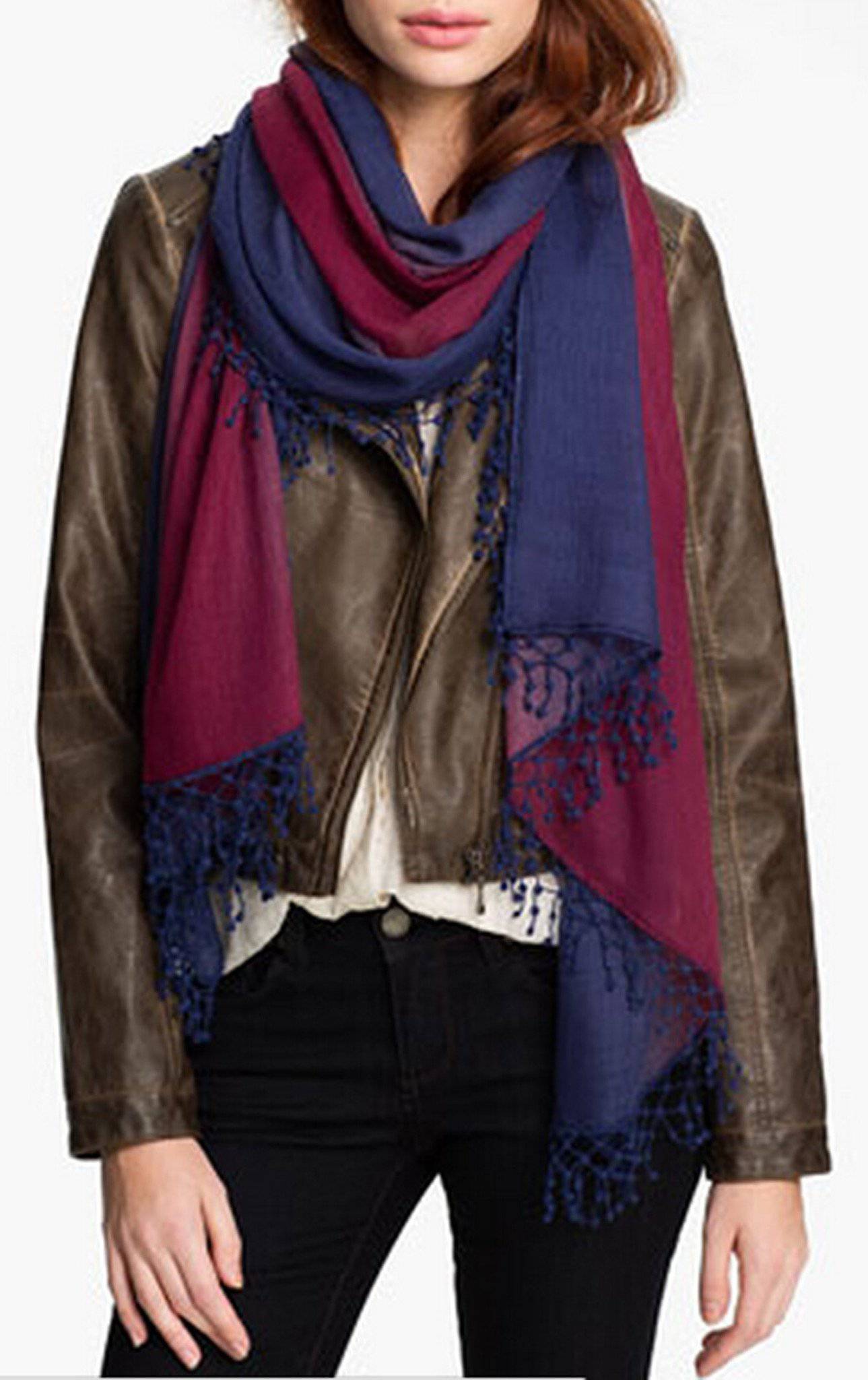 Ombre Fringe Scarf - Deep Blue/Plum - Scarf - La Fiorentina TYMSP0123