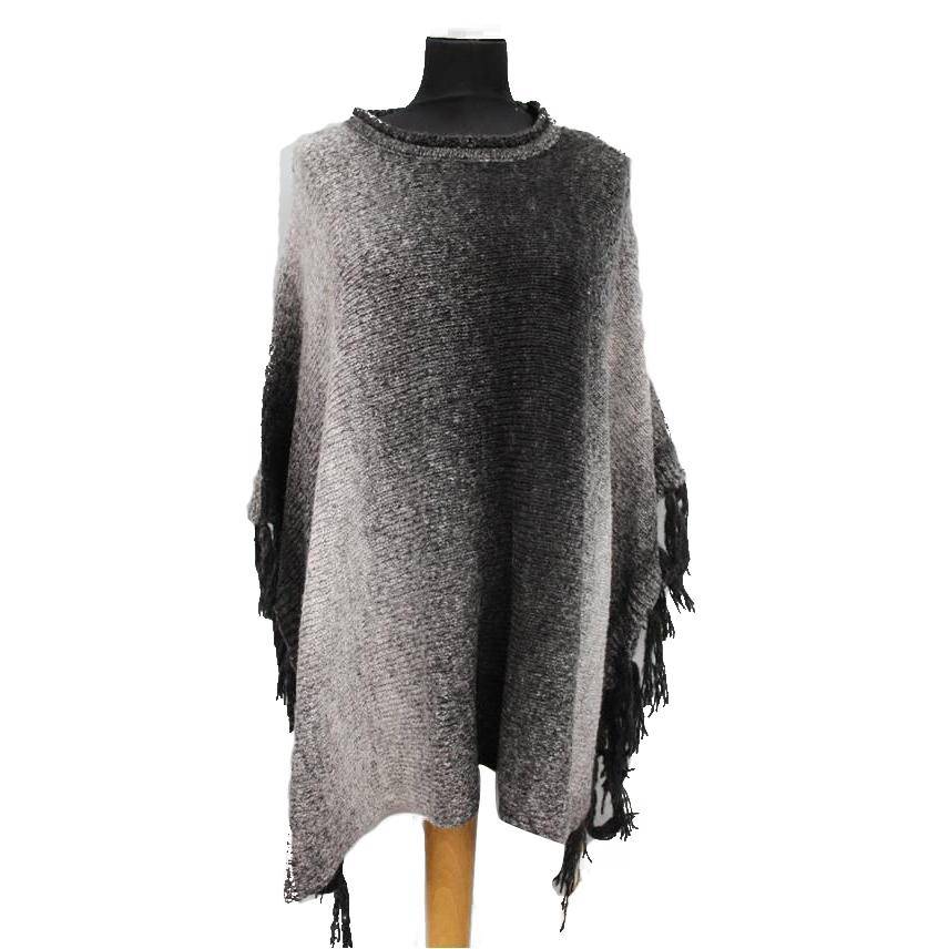 Ombre Poncho With Fringe - Grey - Poncho - La Fiorentina F8411