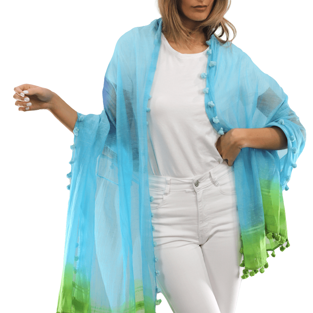 Ombre Scarf with Fringe - Lime/Blue/Rust - Scarf - La Fiorentina EF-2525