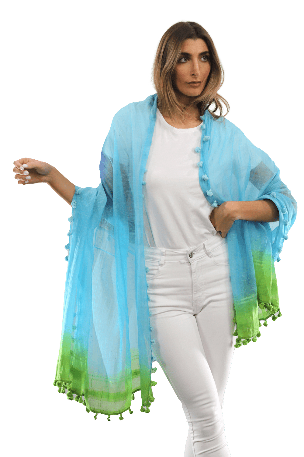 Ombre Scarf with Fringe - Lime/Blue/Rust - Scarf - La Fiorentina EF-2525
