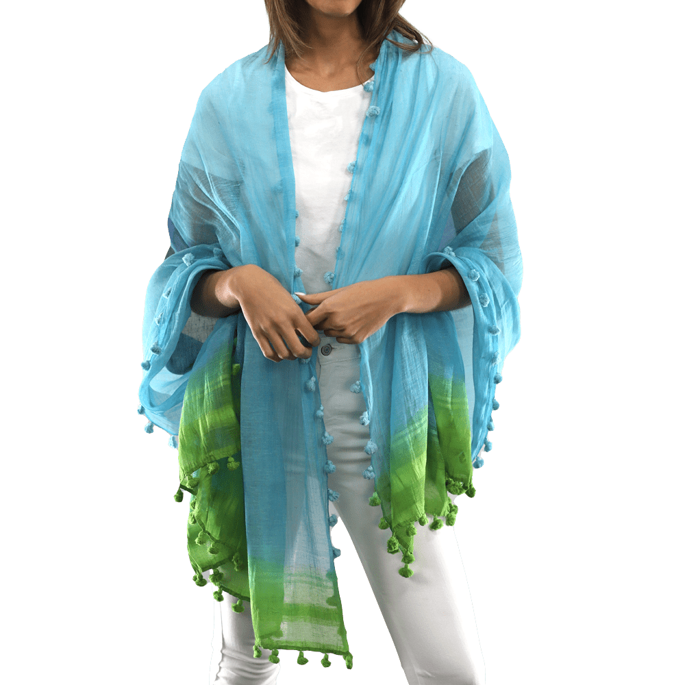 Ombre Scarf with Fringe - Lime/Blue/Rust - Scarf - La Fiorentina EF-2525