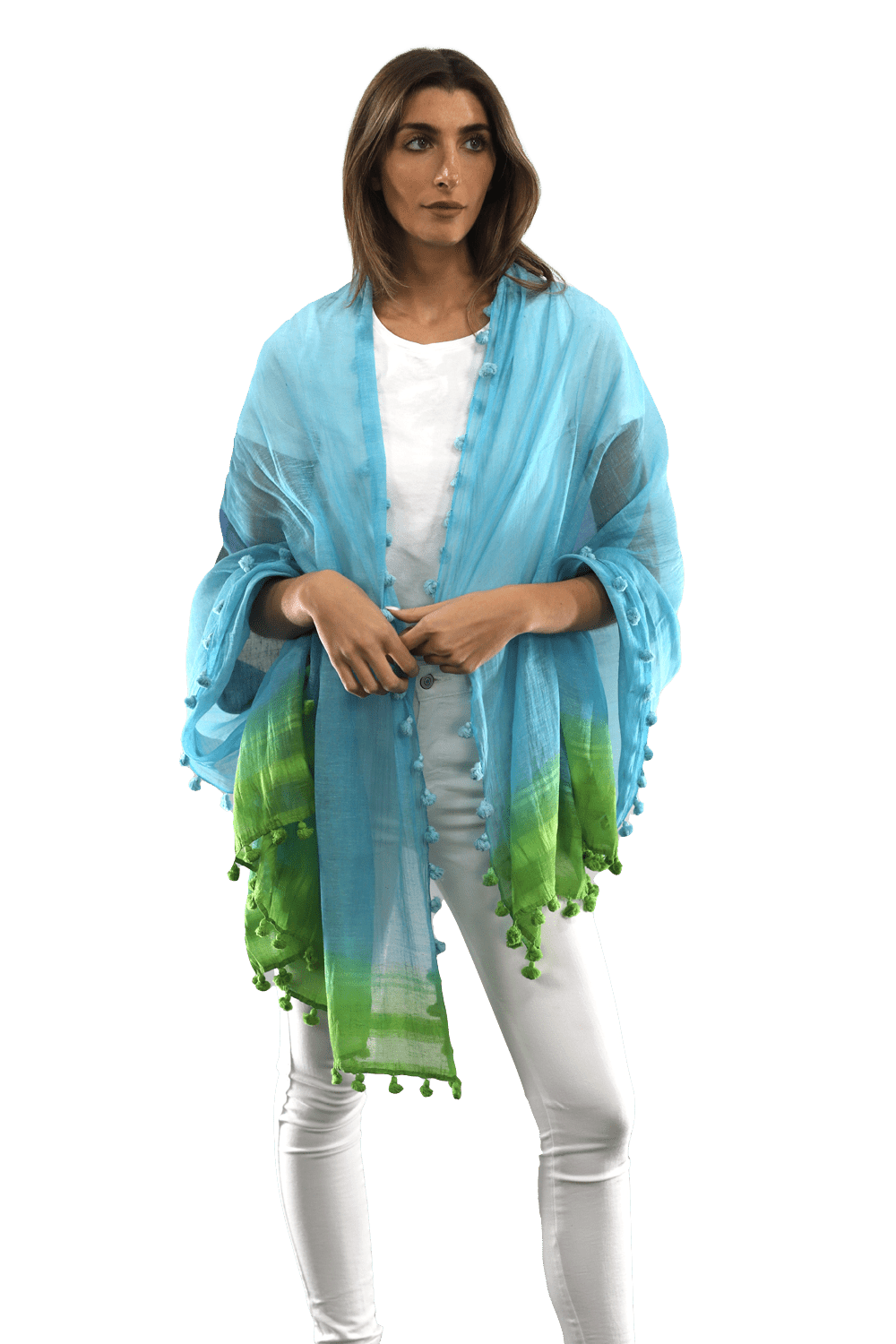 Ombre Scarf with Fringe - Lime/Blue/Rust - Scarf - La Fiorentina EF-2525