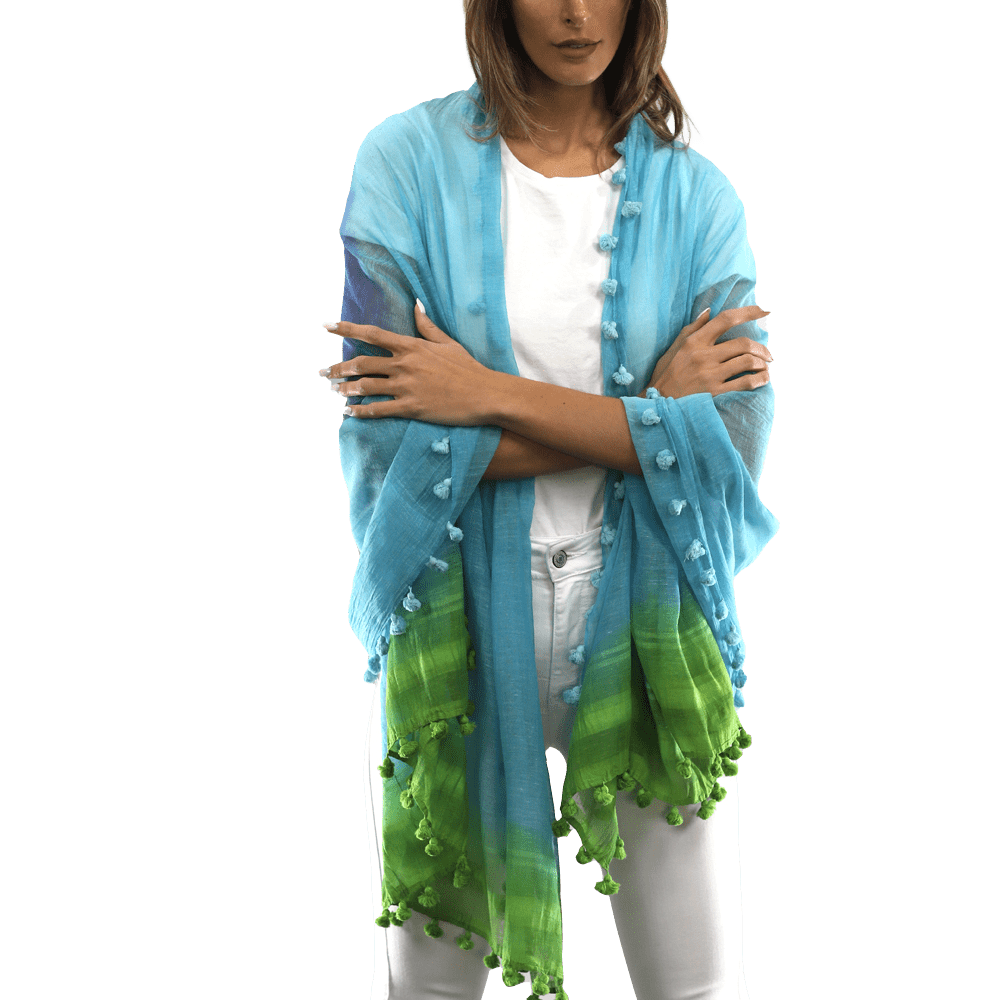 Ombre Scarf with Fringe - Lime/Blue/Rust - Scarf - La Fiorentina EF-2525