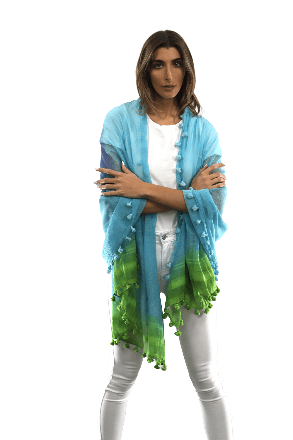 Ombre Scarf with Fringe - Lime/Blue/Rust - Scarf - La Fiorentina EF-2525