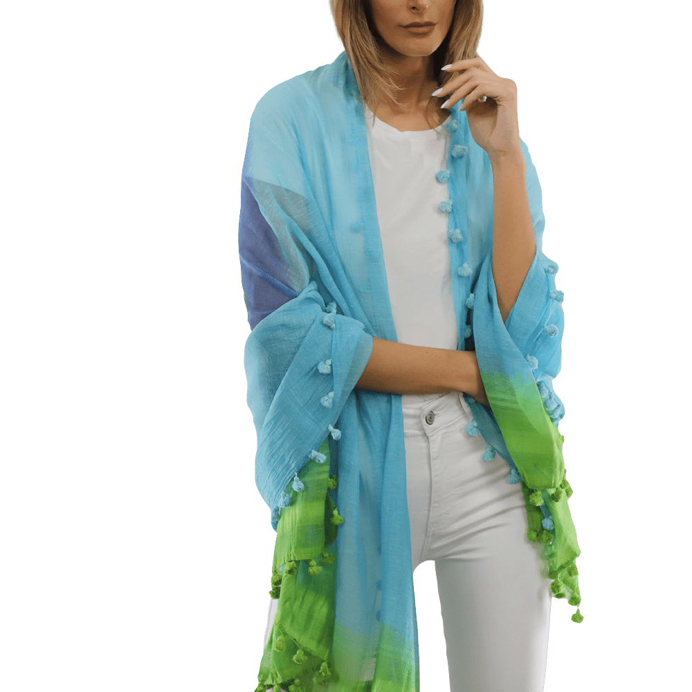 Ombre Scarf with Fringe - Lime/Blue/Rust - Scarf - La Fiorentina EF-2525