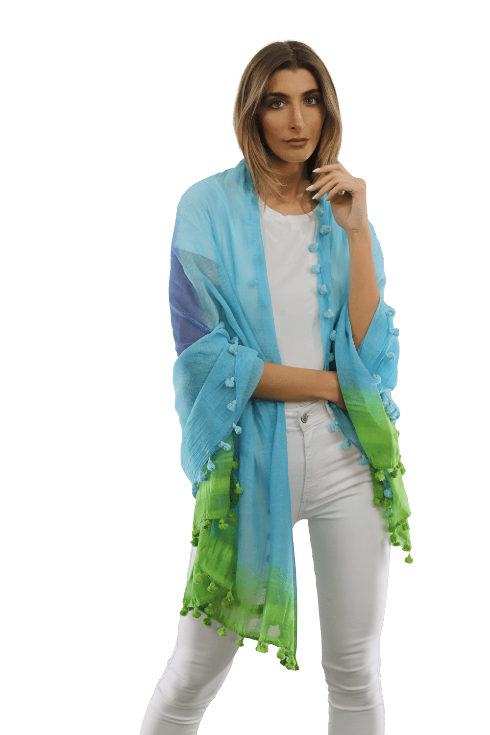 Ombre Scarf with Fringe - Lime/Blue/Rust - Scarf - La Fiorentina EF-2525