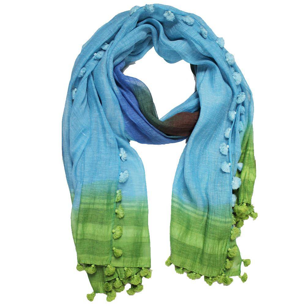 Ombre Scarf with Fringe - Lime/Blue/Rust - Scarf - La Fiorentina EF-2525