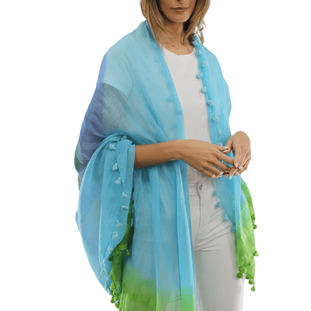 Ombre Scarf with Fringe - Lime/Blue/Rust - Scarf - La Fiorentina EF-2525