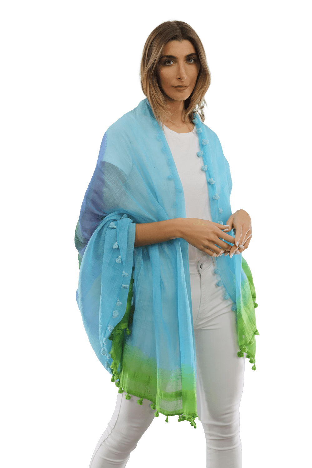Ombre Scarf with Fringe - Lime/Blue/Rust - Scarf - La Fiorentina EF-2525