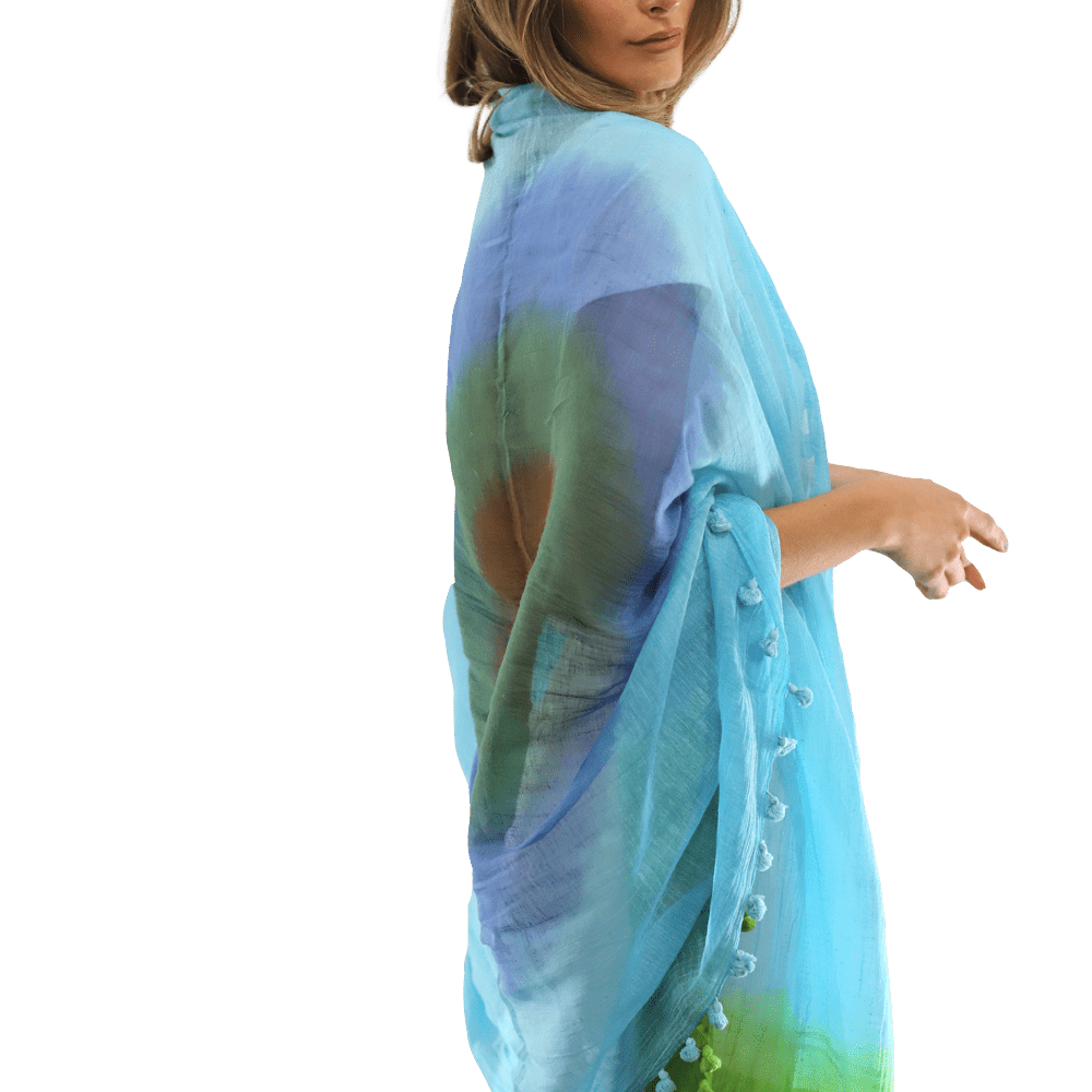 Ombre Scarf with Fringe - Lime/Blue/Rust - Scarf - La Fiorentina EF-2525