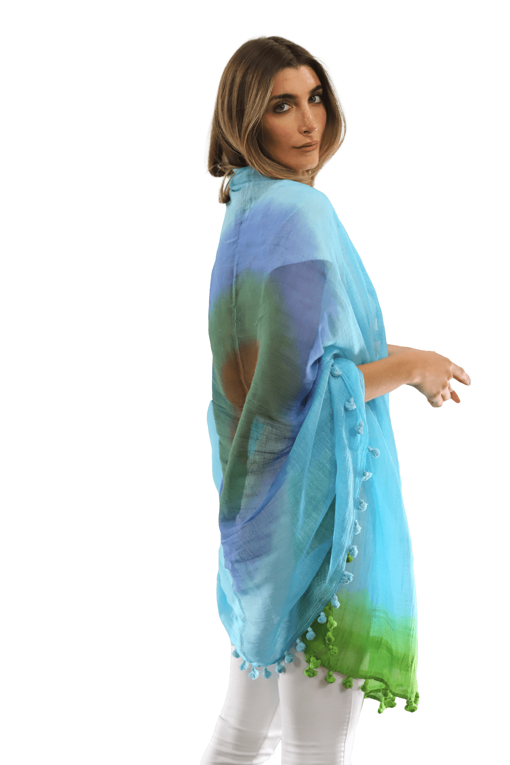 Ombre Scarf with Fringe - Lime/Blue/Rust - Scarf - La Fiorentina EF-2525