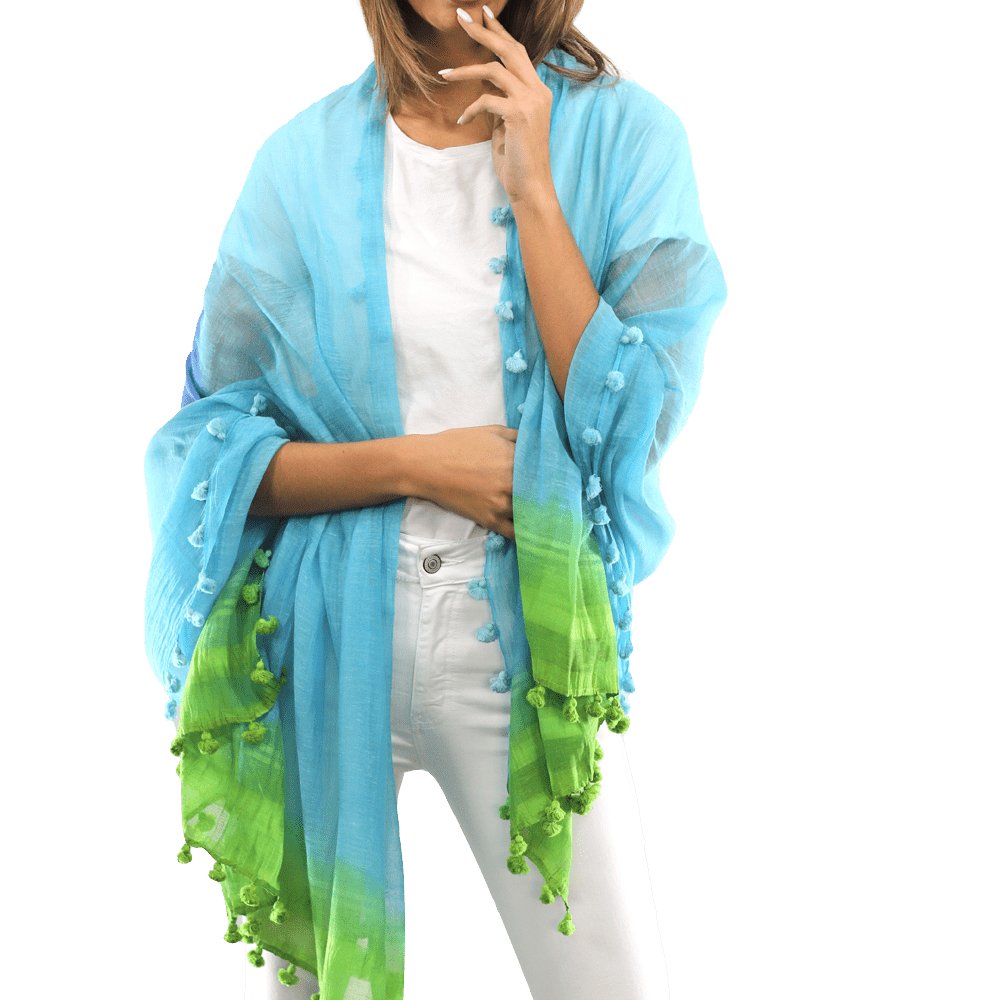 Ombre Scarf with Fringe - Lime/Blue/Rust - Scarf - La Fiorentina EF-2525