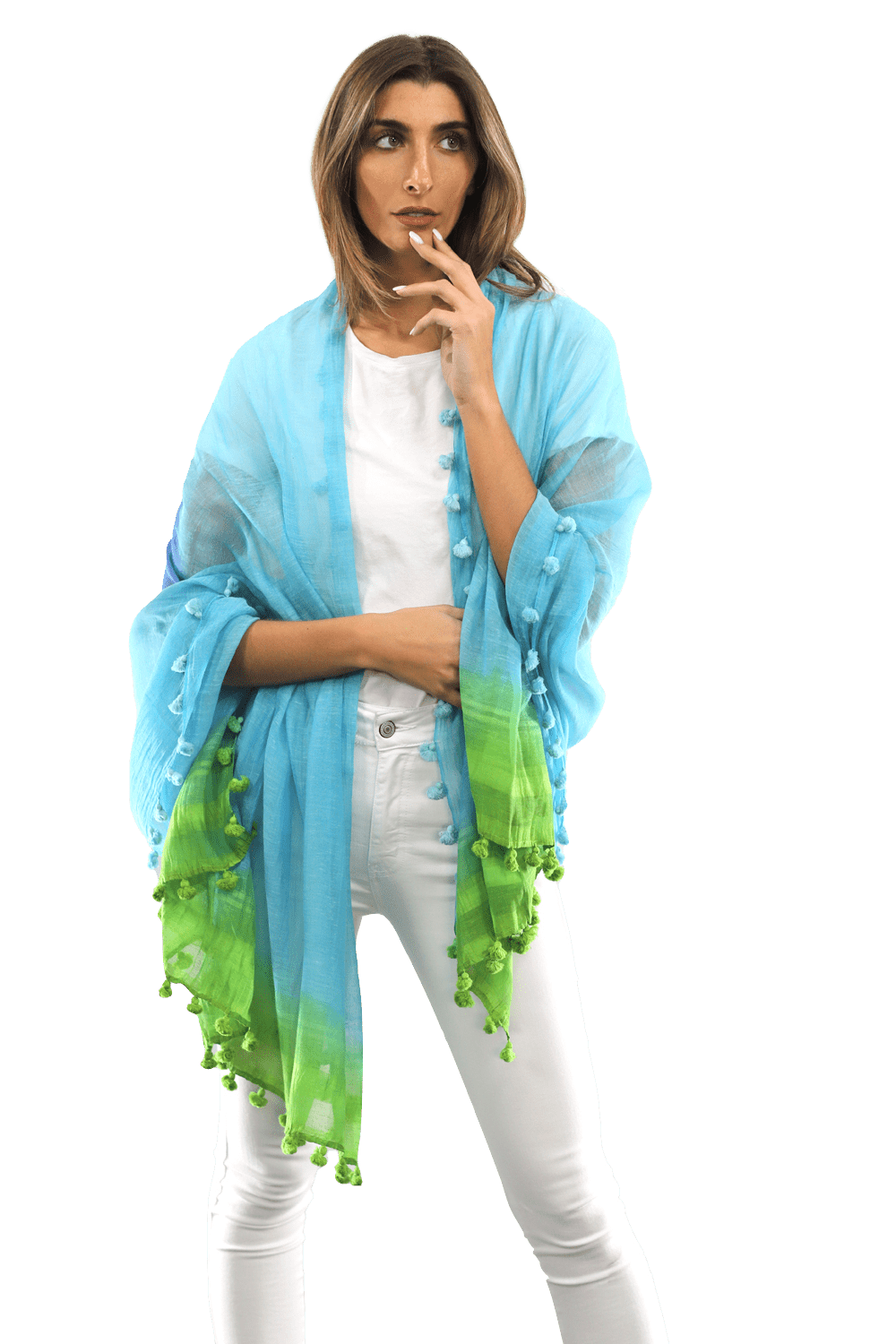 Ombre Scarf with Fringe - Lime/Blue/Rust - Scarf - La Fiorentina EF-2525