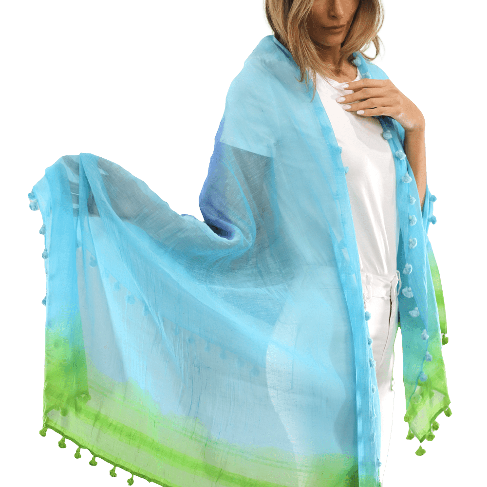 Ombre Scarf with Fringe - Lime/Blue/Rust - Scarf - La Fiorentina EF-2525
