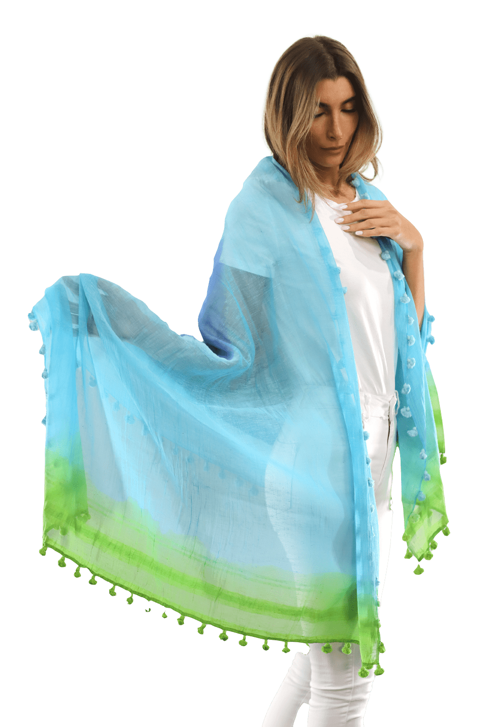 Ombre Scarf with Fringe - Lime/Blue/Rust - Scarf - La Fiorentina EF-2525