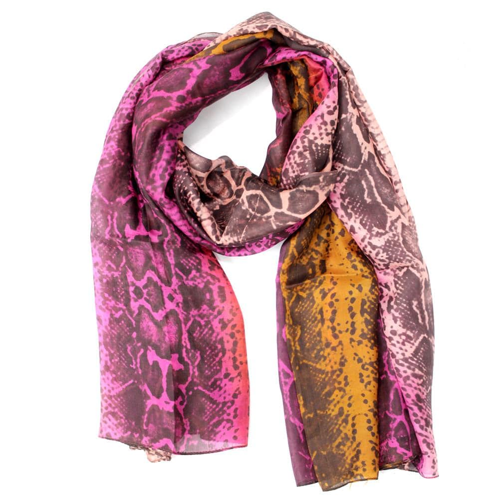Ombre Snake Print Silk Scarf - Black/Pink - Silk Scarf - La Fiorentina EF-2597S