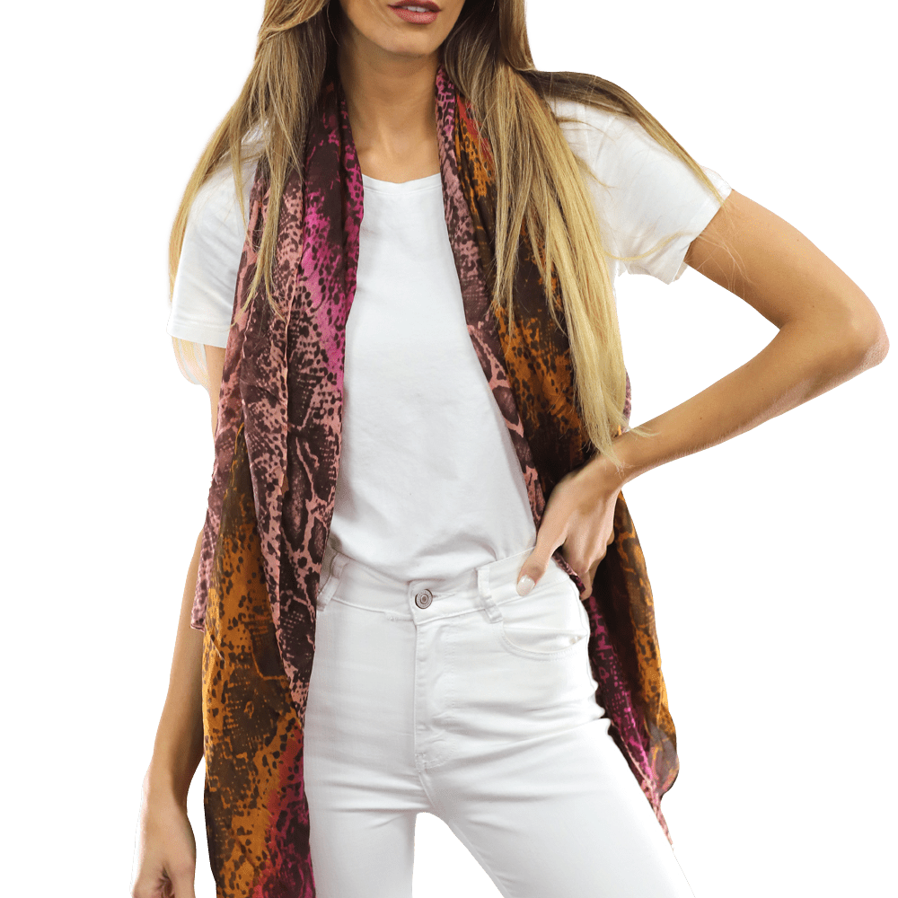 Ombre Snake Print Silk Scarf - Black/Pink - Silk Scarf - La Fiorentina EF-2597S