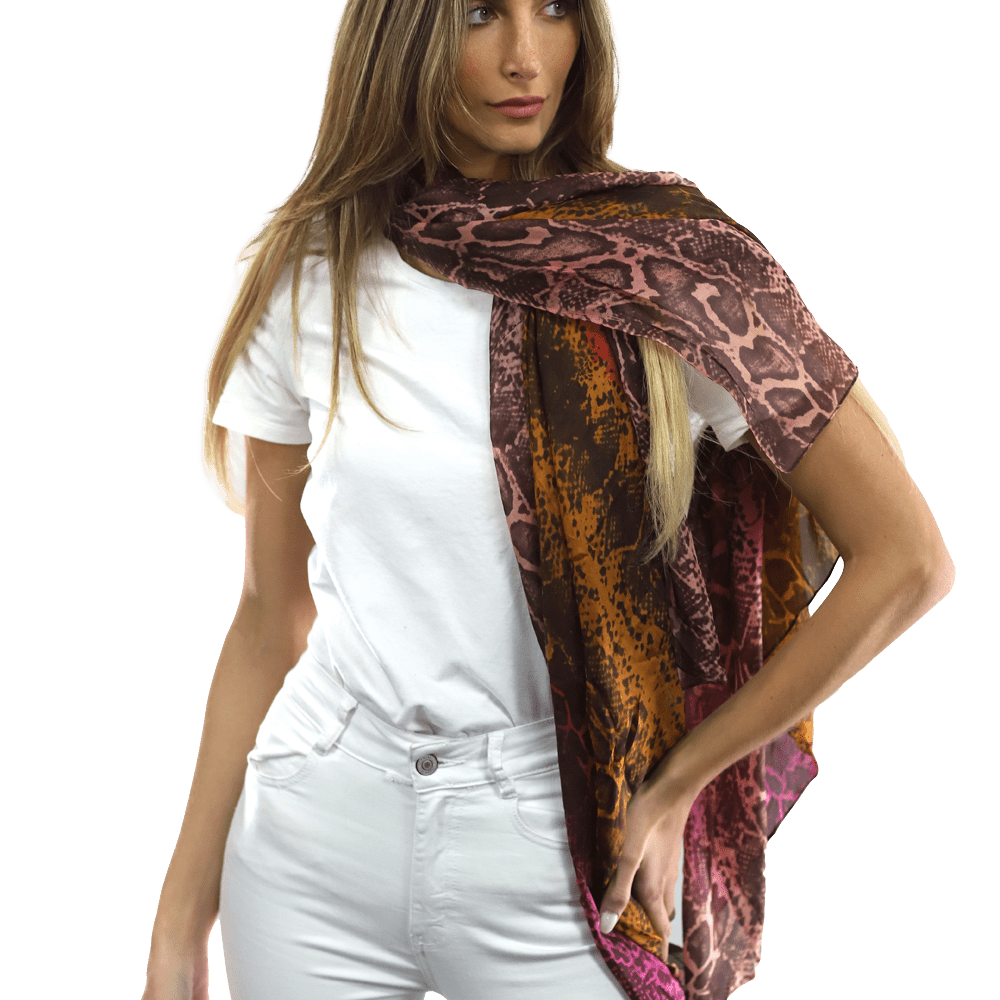 Ombre Snake Print Silk Scarf - Black/Pink - Silk Scarf - La Fiorentina EF-2597S