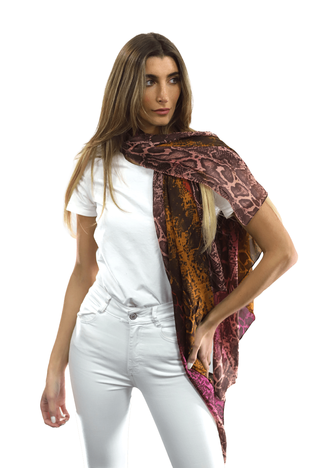 Ombre Snake Print Silk Scarf - Black/Pink - Silk Scarf - La Fiorentina EF-2597S