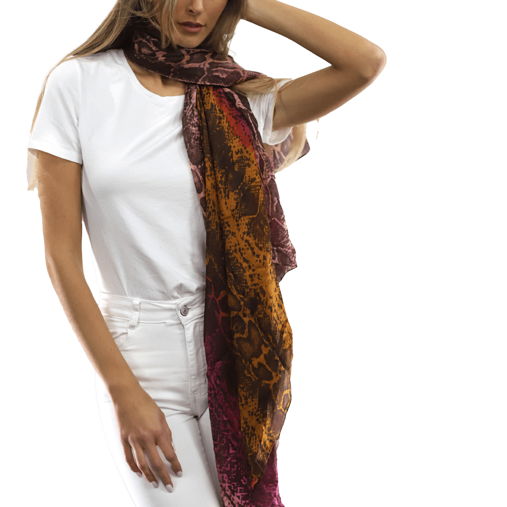 Ombre Snake Print Silk Scarf - Black/Pink - Silk Scarf - La Fiorentina EF-2597S