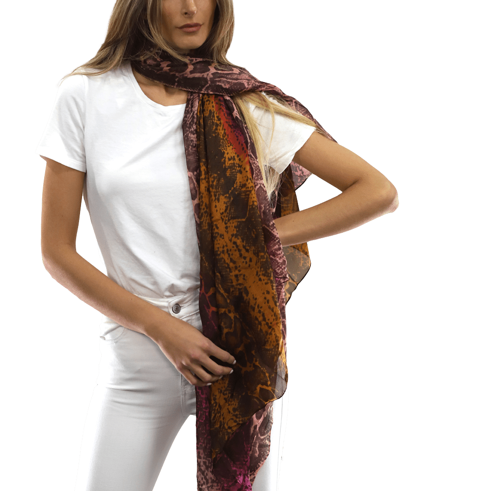 Ombre Snake Print Silk Scarf - Black/Pink - Silk Scarf - La Fiorentina EF-2597S