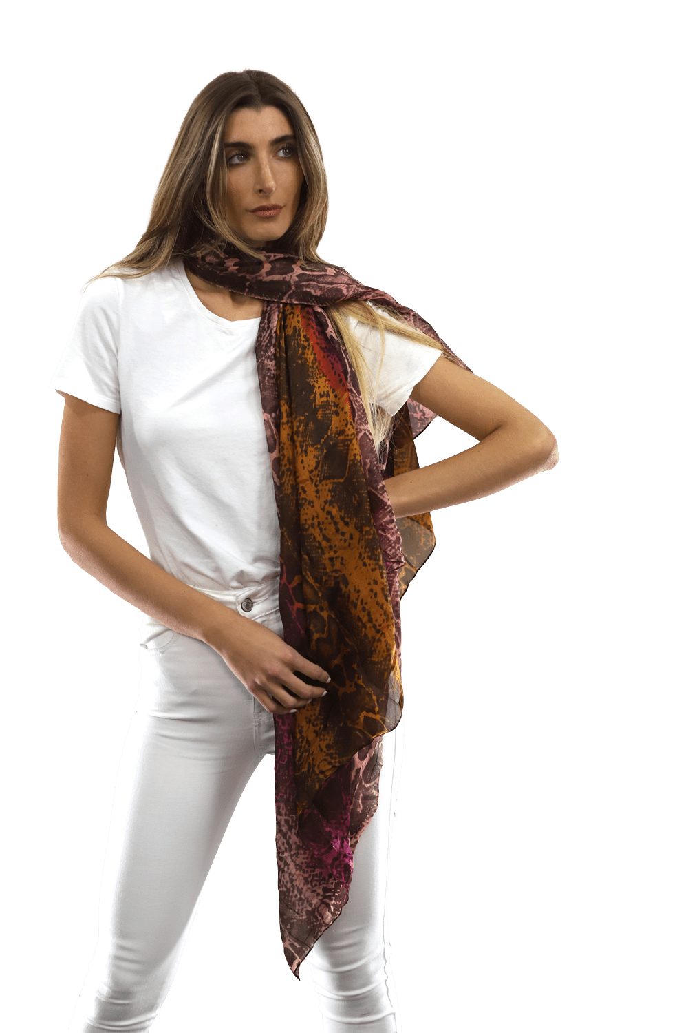 Ombre Snake Print Silk Scarf - Black/Pink - Silk Scarf - La Fiorentina EF-2597S