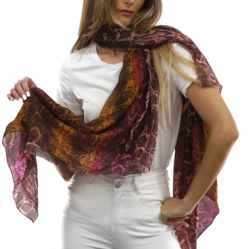 Ombre Snake Print Silk Scarf - Black/Pink - Silk Scarf - La Fiorentina EF-2597S