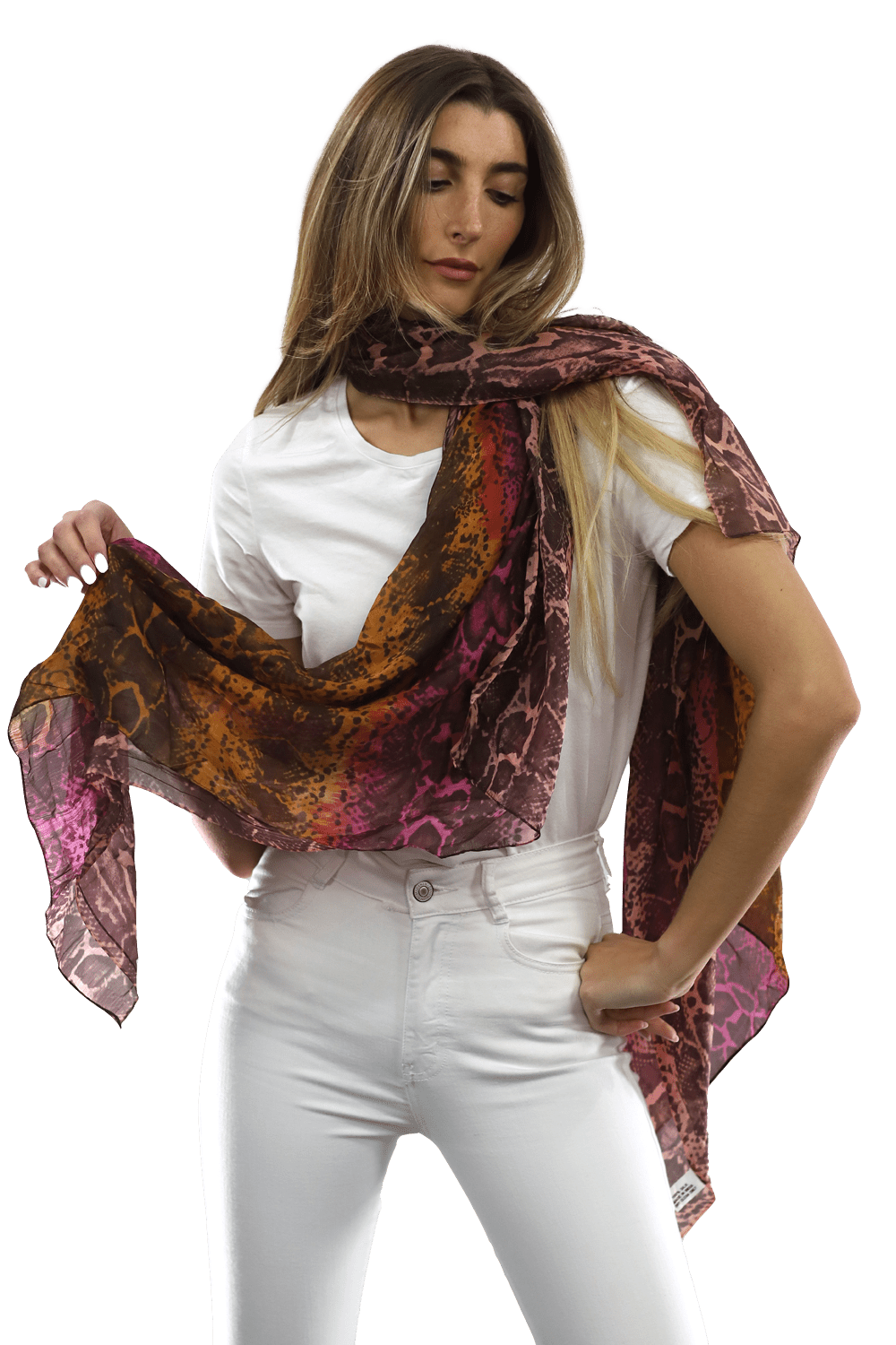 Ombre Snake Print Silk Scarf - Black/Pink - Silk Scarf - La Fiorentina EF-2597S