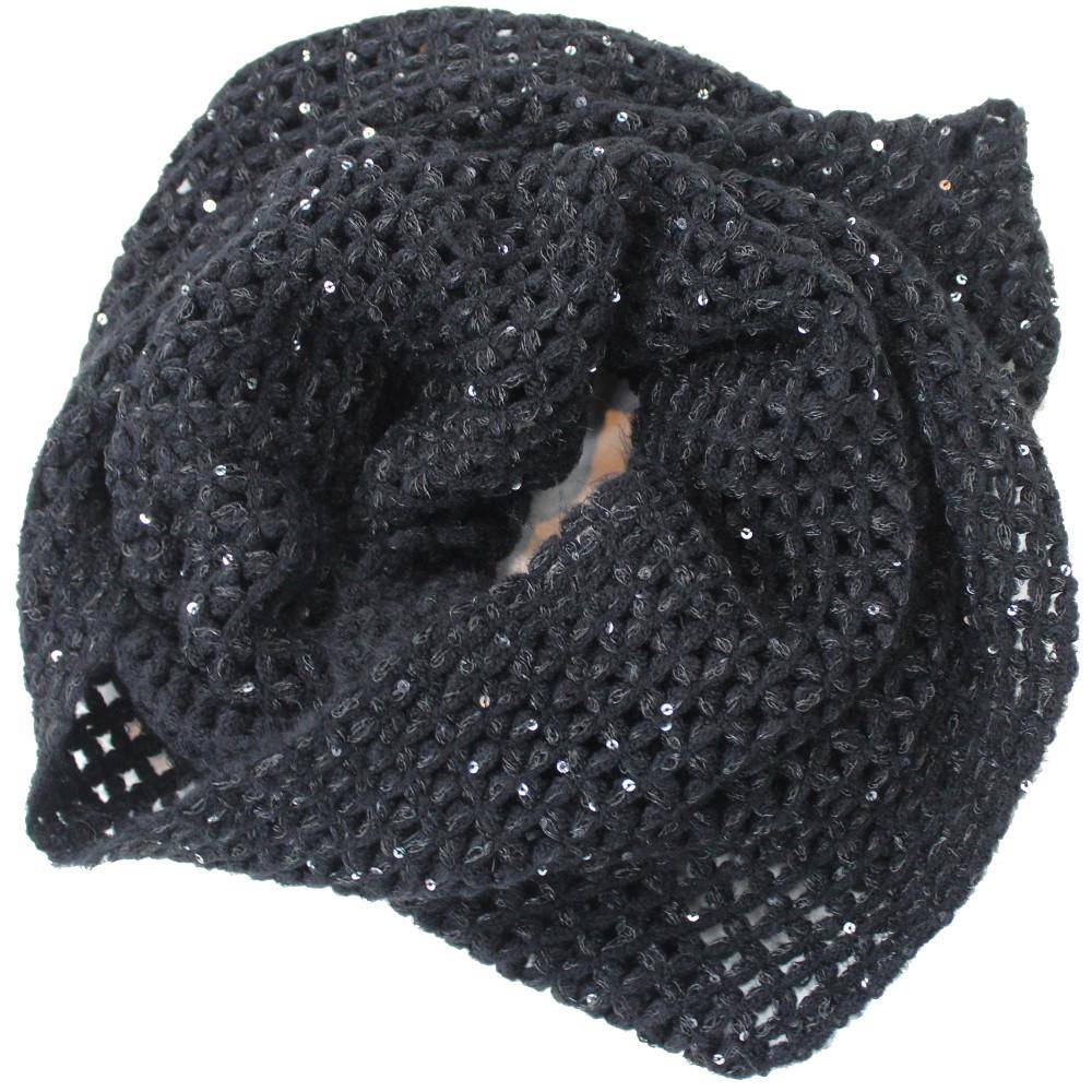 Open Crochet Infinity Muffler w/ Sequins-Black - Muffler - La Fiorentina LX-S1415