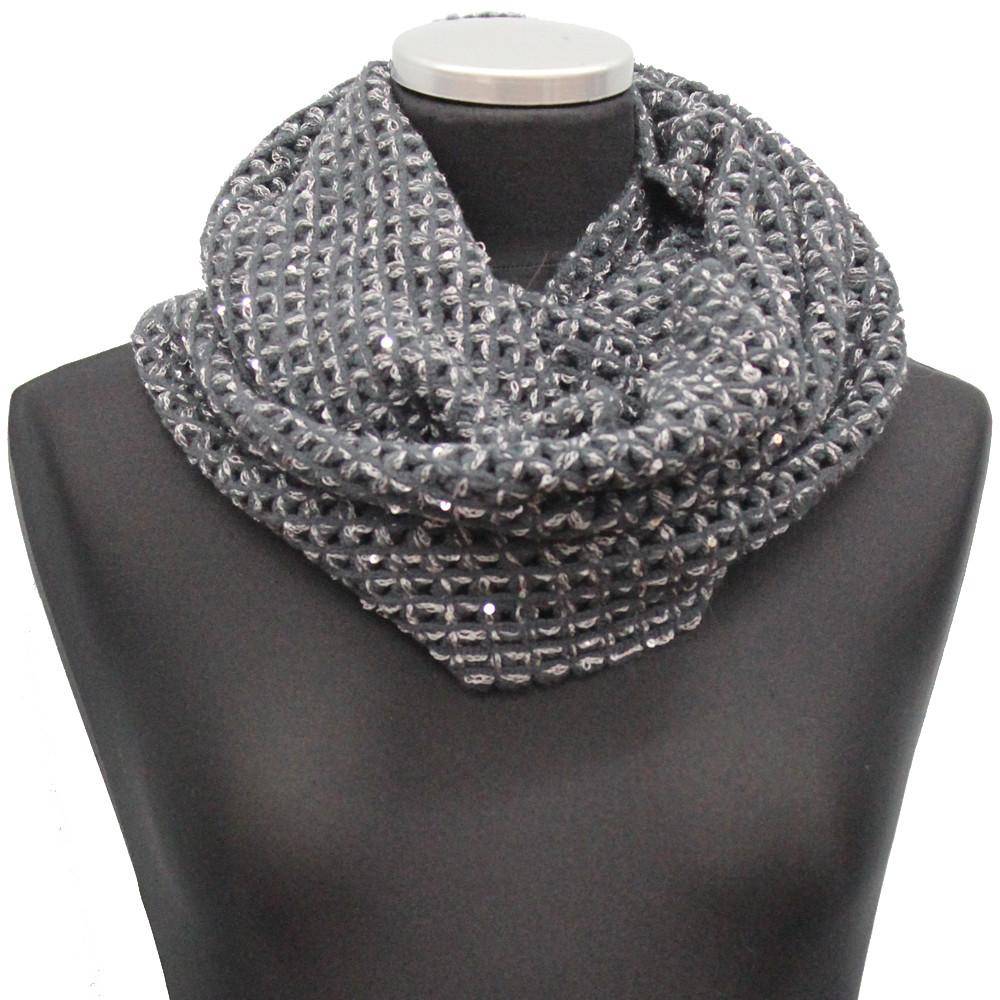 Open Crochet Infinity Muffler w/ Sequins-Charcoal - Muffler - La Fiorentina LX-S1415