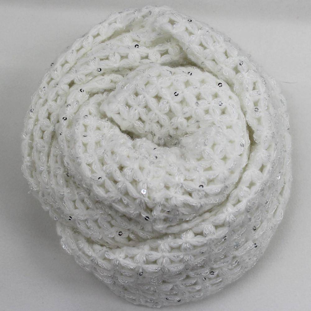 Open Crochet Infinity Muffler w/ Sequins-Ivory - Muffler - La Fiorentina LX-S1415