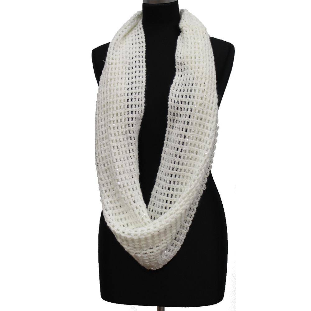 Open Crochet Infinity Muffler w/ Sequins-Ivory – La Fiorentina