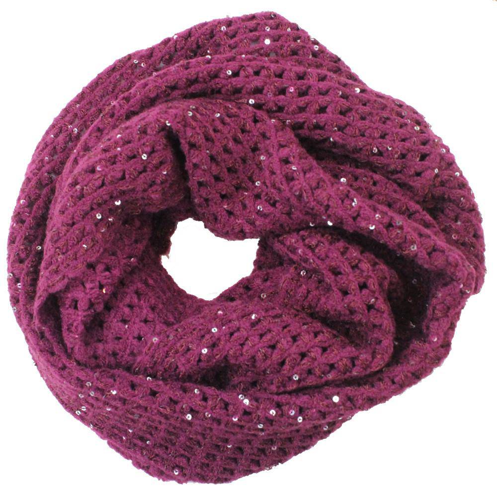 Open Crochet Infinity Muffler w/ Sequins-Ruby - Muffler - La Fiorentina LX-S1415