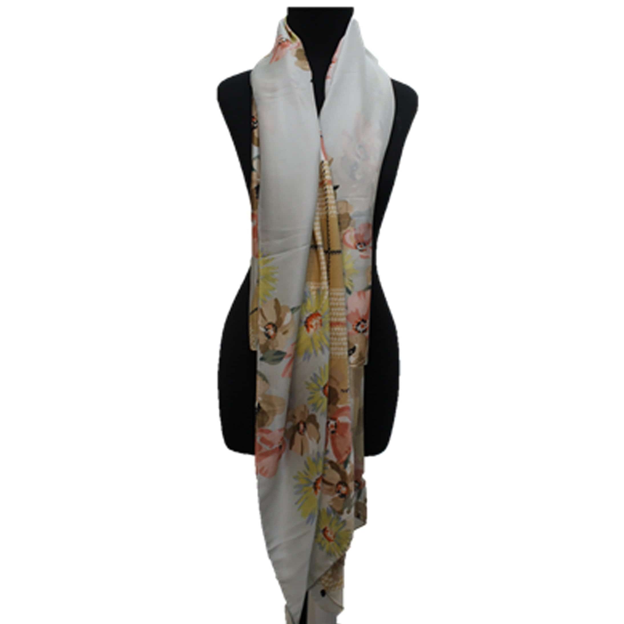 Oversized Floral Printed Scarf -Beige - Scarf - La Fiorentina LDH01