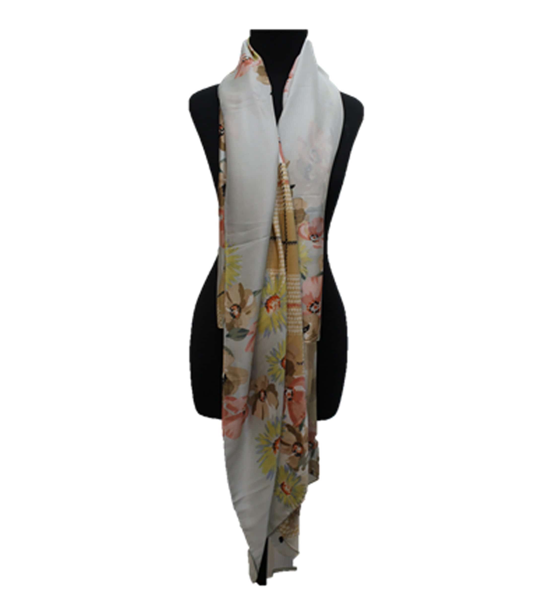 Oversized Floral Printed Scarf -Beige - Scarf - La Fiorentina LDH01