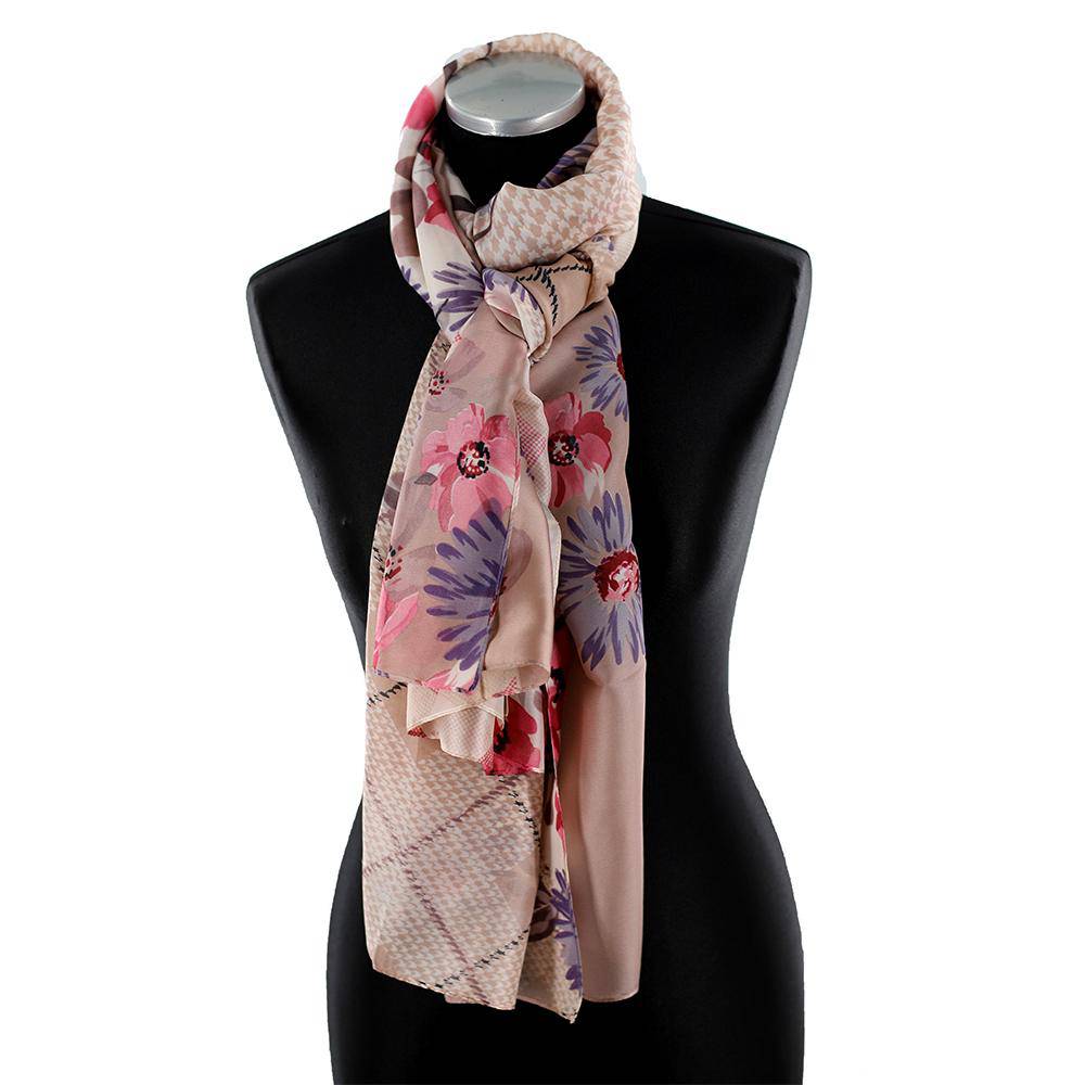 Oversized Floral Printed Scarf -Pink - Scarf - La Fiorentina LDH01