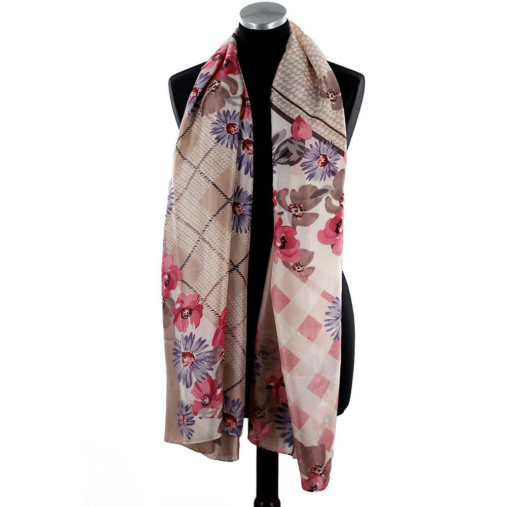 Oversized Floral Printed Scarf -Pink - Scarf - La Fiorentina LDH01