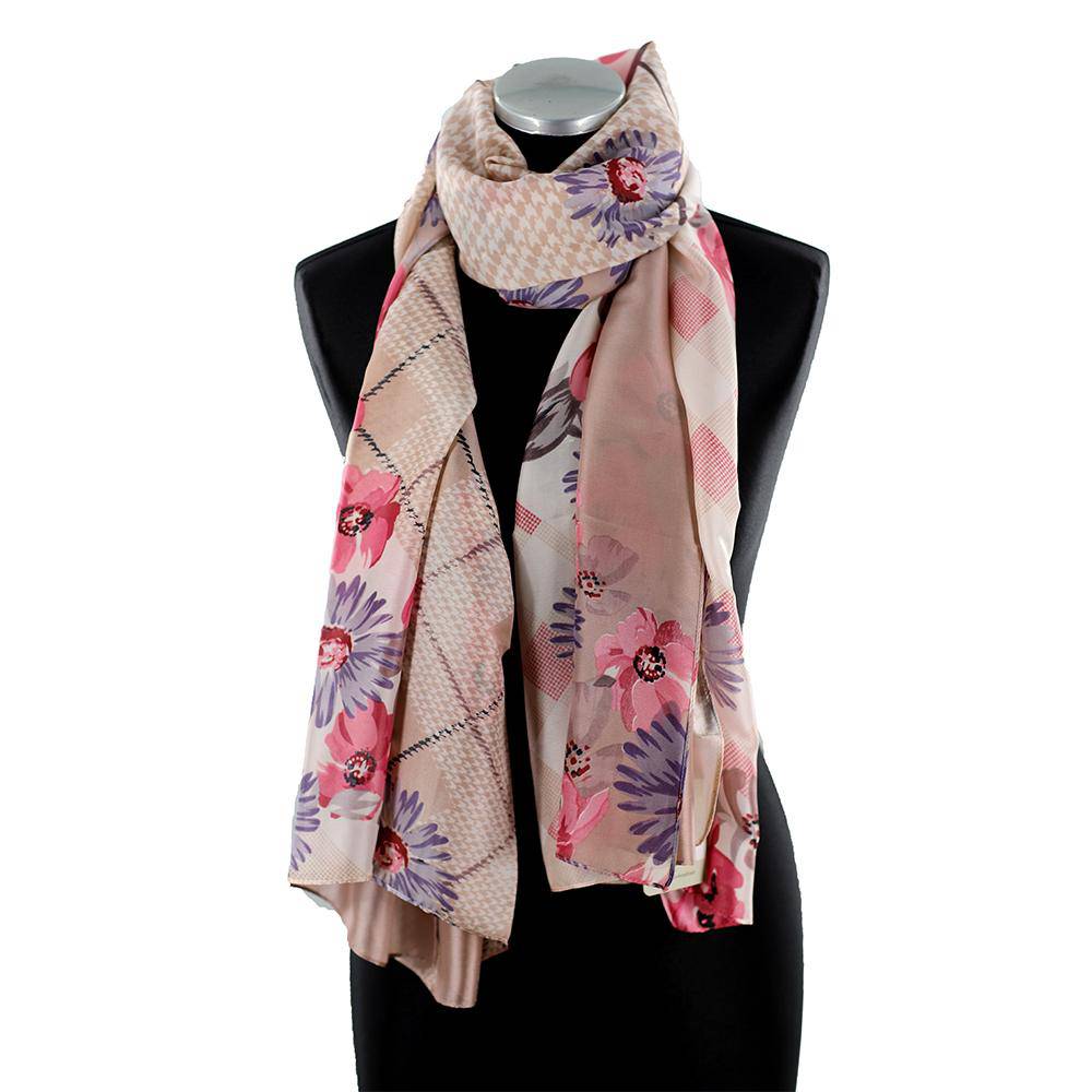 Oversized Floral Printed Scarf -Pink - Scarf - La Fiorentina LDH01