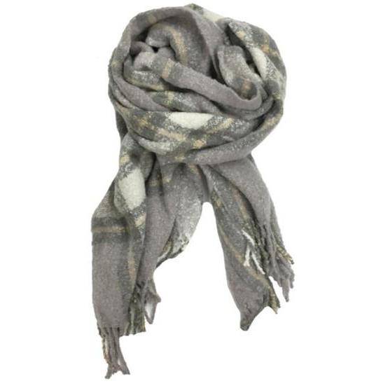 Oversized Plush Plaid Blanket Wrap - Grey - Scarf - La Fiorentina DP08024